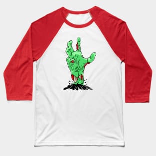 Creepy Zombie Cartoon Hand Rising from the Grave Baseball T-Shirt